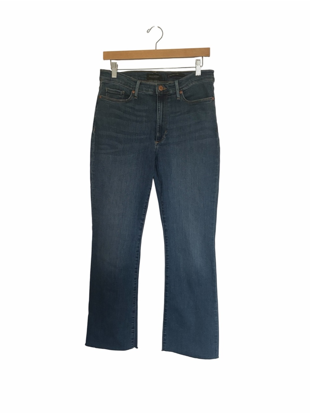 Banana Republic Blue Women's Mid Rise Crop Flare Straight Jeans raw hem